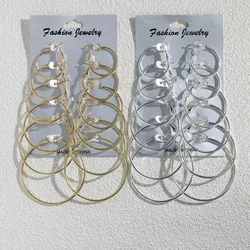 12Pcs/6Pairs Simple Punk Hoop Earrings Set Big Circle Earrings for Women Girls Ear Hoop Earring Oversized Jewelry Accessories