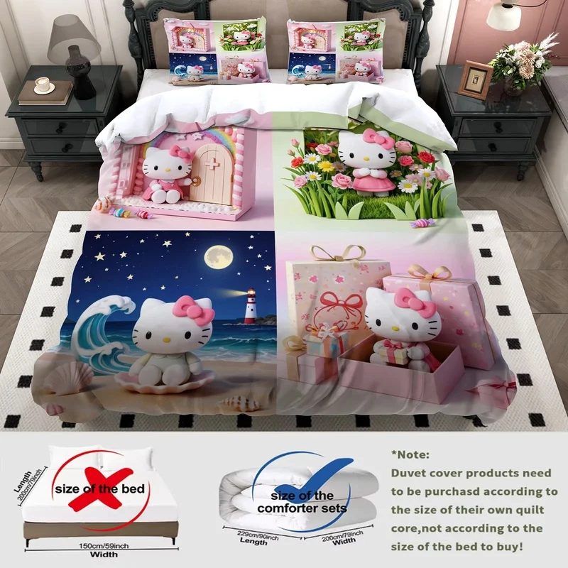 Pink Doll Hello Kitty Duvet Cover Set 4‑Scene Collage Bedding Set For Teen Girls Bedroom Decor view 4