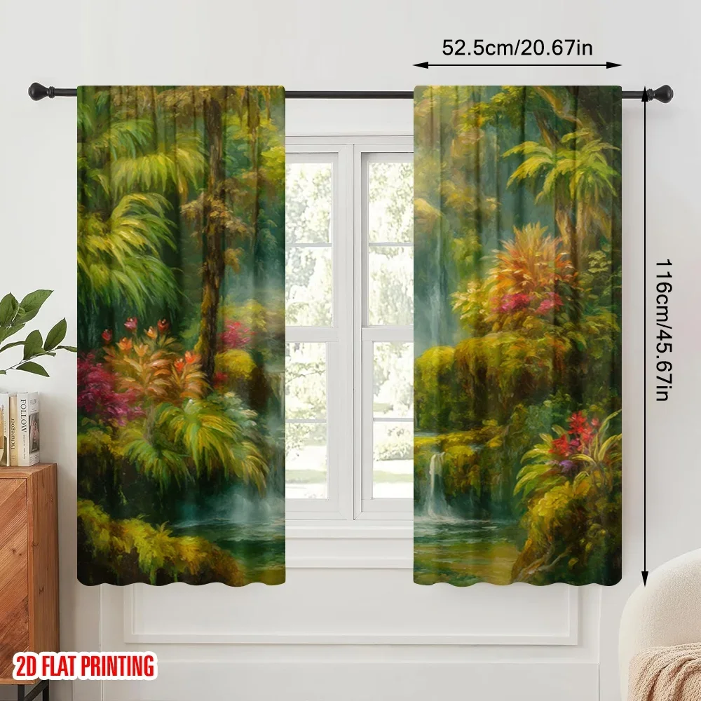 2pcs,2D plane printing Minimalist Curtains Tropical Cascade Versatile Durable Polyester (without rod) Decorations Inside Perfect