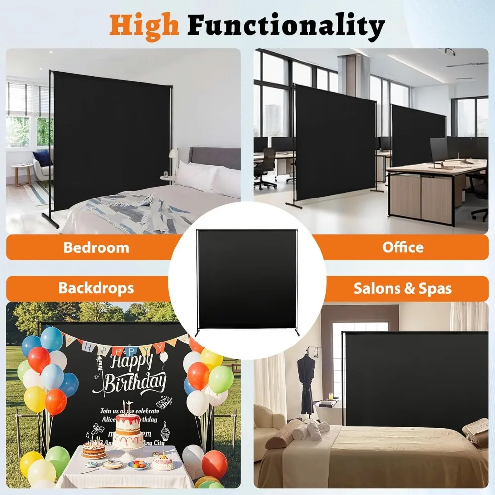 لوحة مقسمة للغرفة قابلة للتعديل مقاس 71 بوصة، شاشة خصوصية من القماش الأسود لفصل المكتب والمنزل