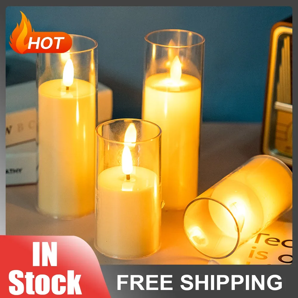 Electronic Flameless Candles Light Flickering Wick 3D Effect Glass Candle Flickering Light Home Festival Party Decoration