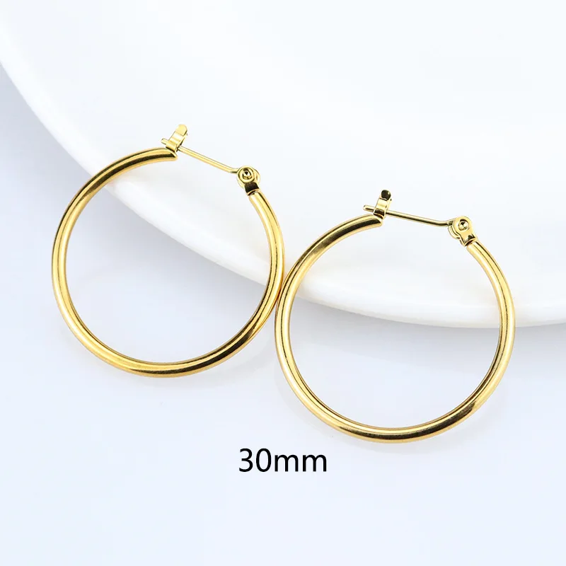 12-40mm 6 Sizes Gold Color Stainless Steel Circle Hoop Earrings for Women Simple Large Small Ear Buckle Hoops Punk Rock Jewelry