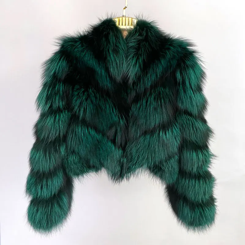 Factory Outlet cappotto di pelliccia Crop di lusso da donna manica lunga colletto in piedi Fluffy Winter Warm Ladies giacca di pelliccia di volpe argento reale