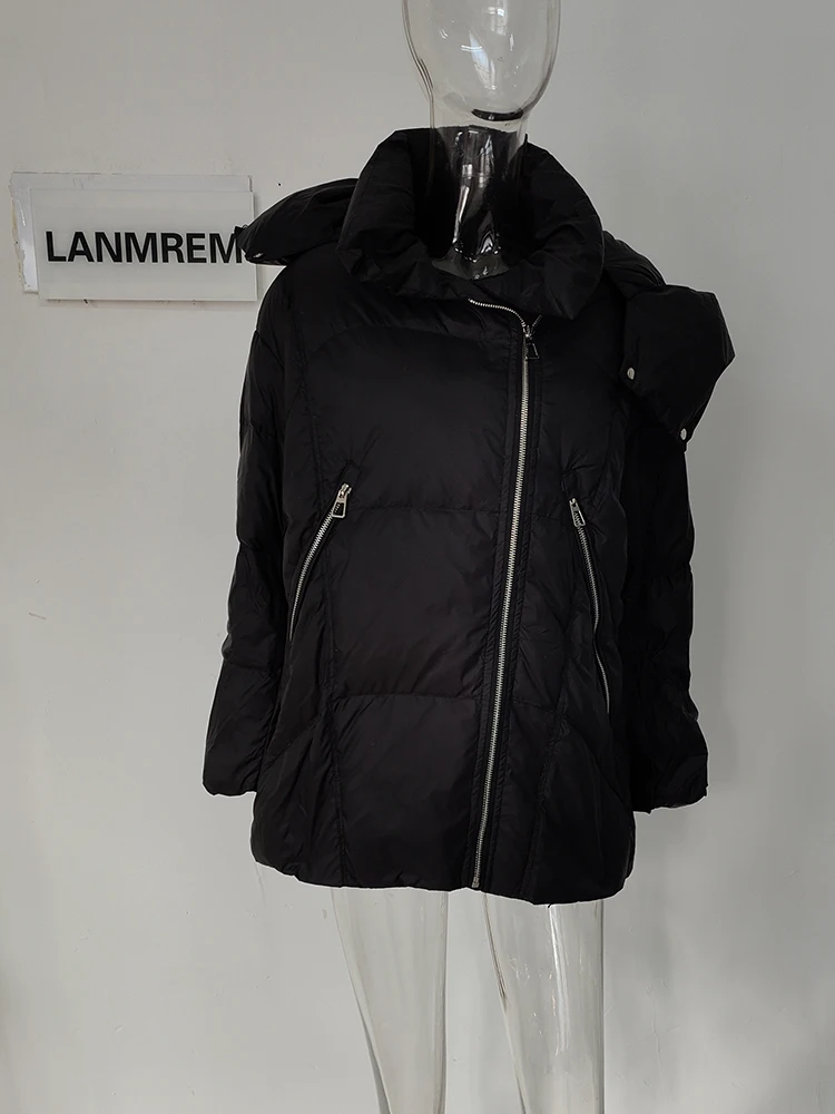 LANMREMหรูหราผ้าฝ้ายสีแดงเบาะสําหรับผู้หญิงขนาดกลางยาวหลวมสไตล์Hooded Warm CoatหญิงStreetwear 2024 ใหม่ 2DB1410