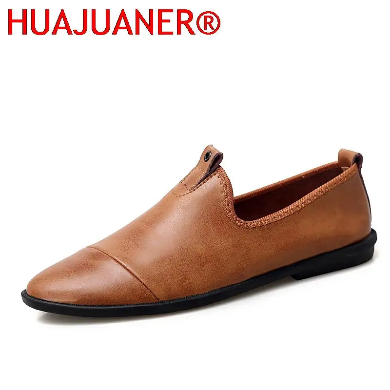 Mocassins en cuir pour hommes, chaussures d'été confortables, classiques à enfiler, chaussures de conduite à la mode, chaussures plates de marque