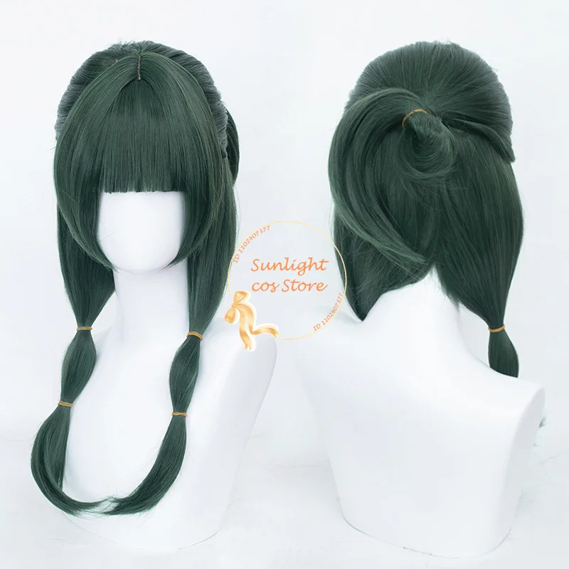 Peruca de Cosplay para mulheres, verde escuro, longo, couro cabeludo simulado, resistente ao calor, cabelo sintético, orelha, Halloween