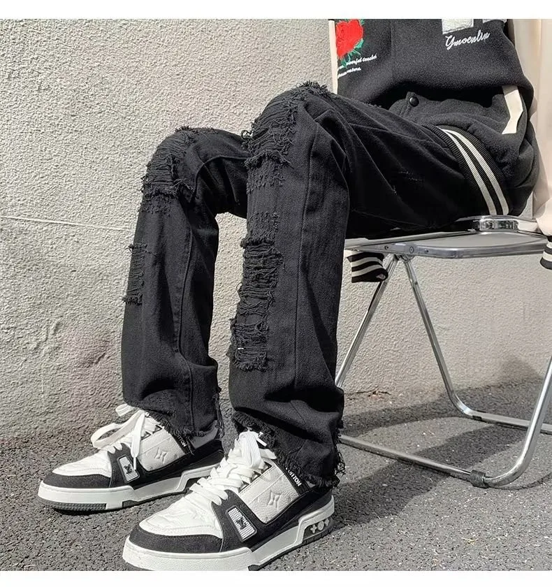2024 spodnie y2k Streetwear weiß schlank zerrissen gestapelte Jeans Hosen für Männer Kleidung Gothic gebürstet lange Hosen Pantalones Hombre – Detail 20