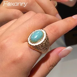 Foxanry Vintage Punk Engagement Rings for Women Couples New Fashion Elegant Bohemia Stone Wedding Bride Jewelry Gifts