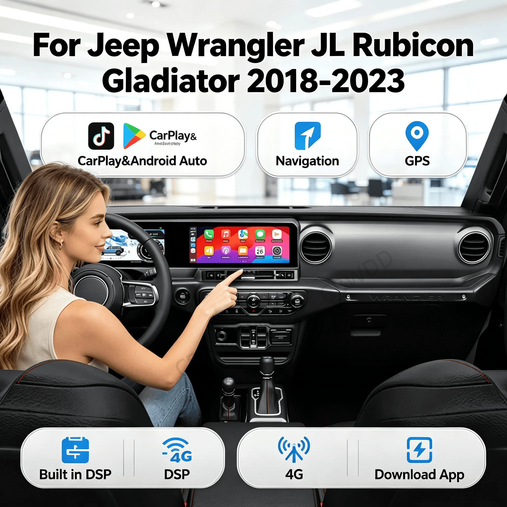 For Jeep Wrangler JL Rubicon Gladiator 2018-2023 Multimedia Android AUTO 12.3 Inch LHD/RHD Dual Screen Car Radio Digital Cluster