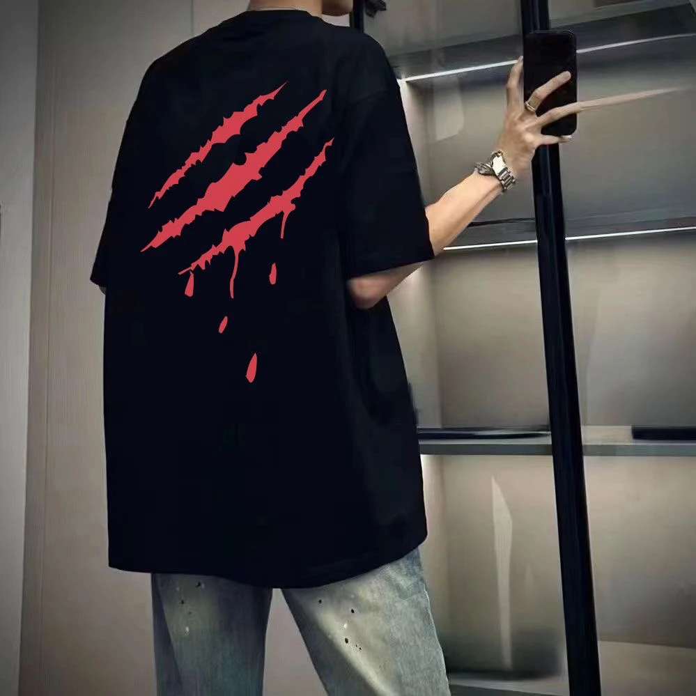 

Motorcycle 100% Cotton Kuaishou Hongman Same Style Men's Thin Scratch Short-Sleeved 2025 Summer New Loose