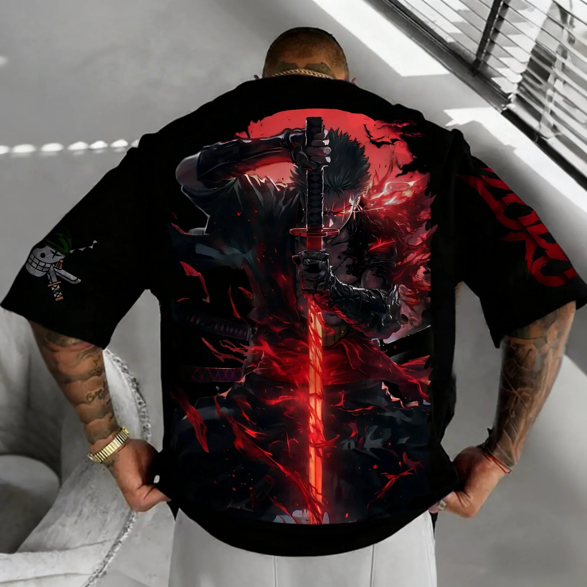 2025 One Piece Luffy Printed Cotton Short-sleeved American Loose Men's And Women's Summer Breathable Sports Round-neck T-shirt