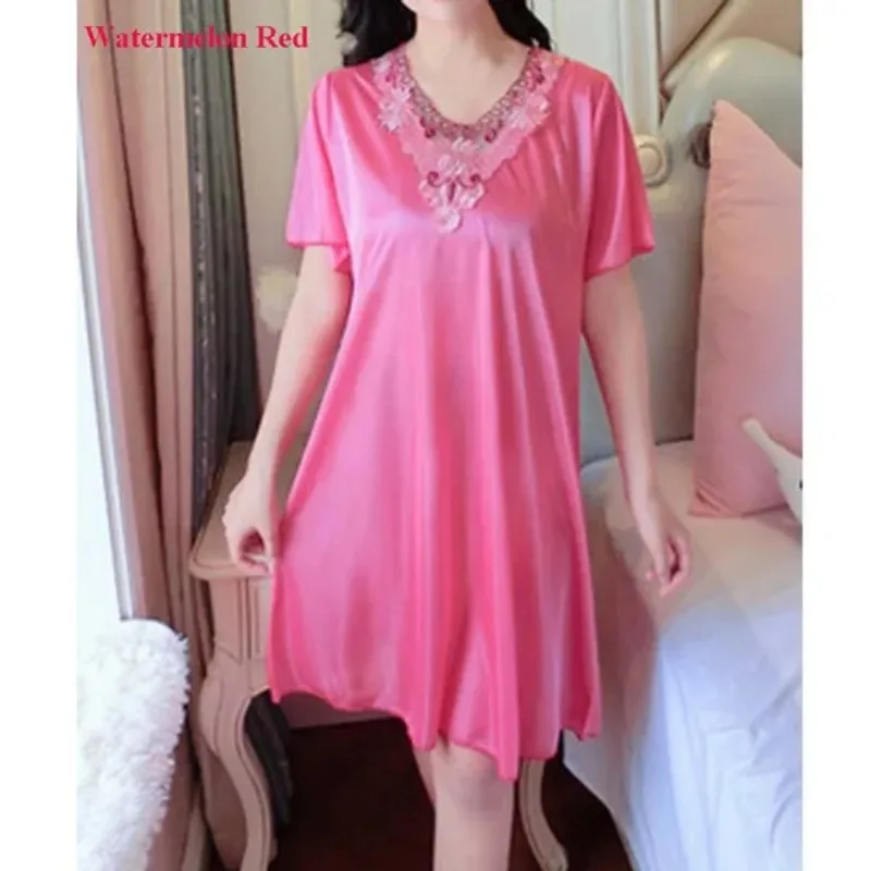 1 Pc Women Lace Stitching Loose Nightdress Summer Fashion Elegant Short Sleeve Pajamas Nightdress