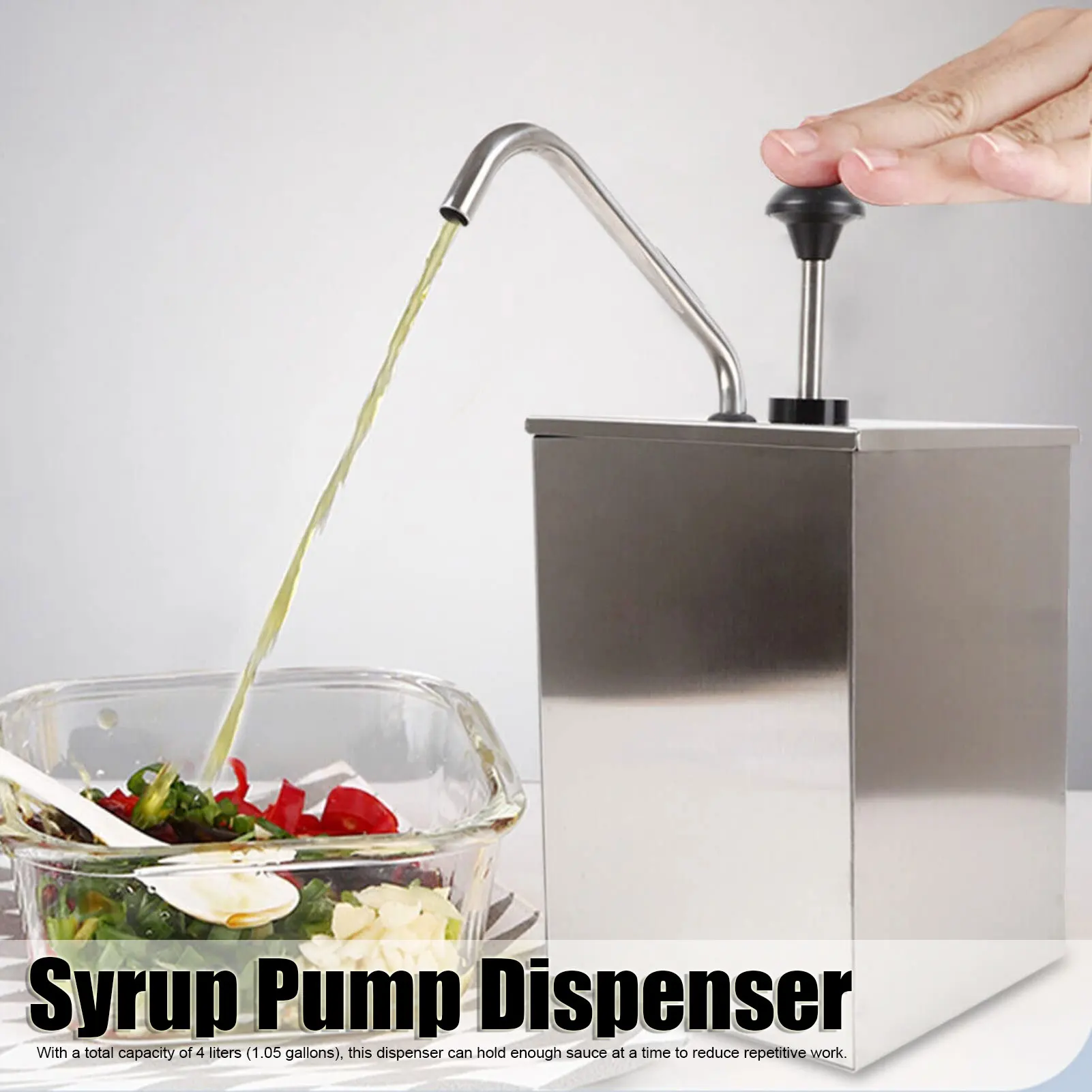 4L Soy Sauce Pump Dispenser Station Stainless Steel Single Head Condiment Dispenser Syrup Pressing Pump Kitchen Accessories