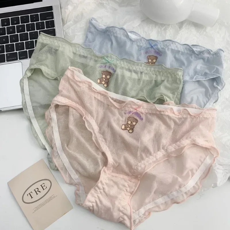 New cute bear ice silk comfortable soft girly mid-waist underwear Japanese sweet briefs hot sale