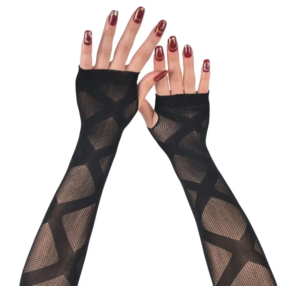 Star Fishnet Long Mesh Gloves Performance Dance Black Half-Finger Lace Mittens Arm Sleeves Hollow-Out Fingeless Gloves - view 4
