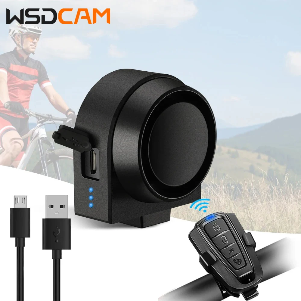 WSDCAM Bicycle Alarm Vibration Alarm Waterproof USB Charging Remote Control 110 dB Bike Motorcycle Alarm Security Protection