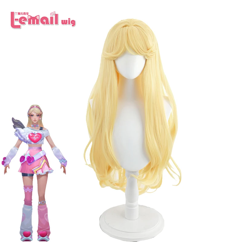 L-email wig rambut sintetis wanita, Wig LOL lovewuck Lux Cosplay 85cm, Wig panjang kuning, rambut Halloween wanita tahan panas