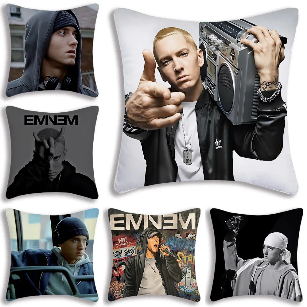 

Hip Hop Rapper Eminem Pillow Covers Cartoon Sofa Decorative Home Double-sided Printing Short Plush Cute Cushion Cover