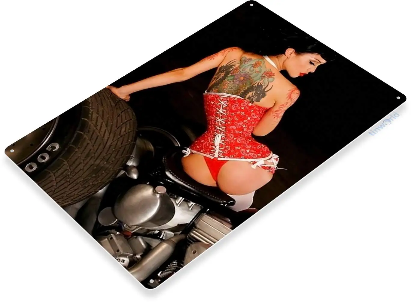 Tinworld Tin Sign Seat Cusion Hot Rod Pin-Up Girl Motorcycle Garage Auto Shop Metal Sign Decor B440