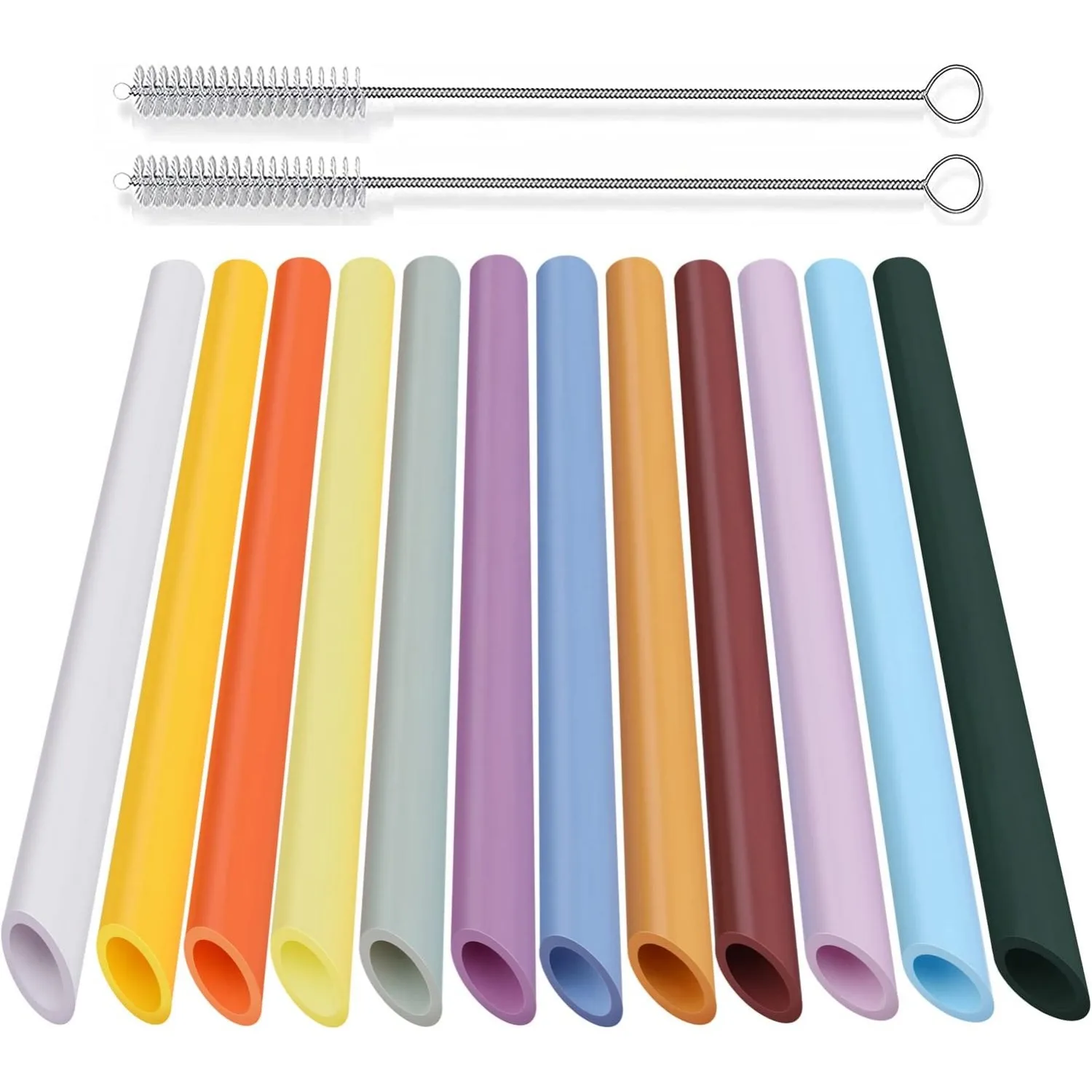 12 pcs reusable boba plastic straws, pointed design, bubble tea straws, 10.5in colored smoothie straws with 2 cleaning brushes