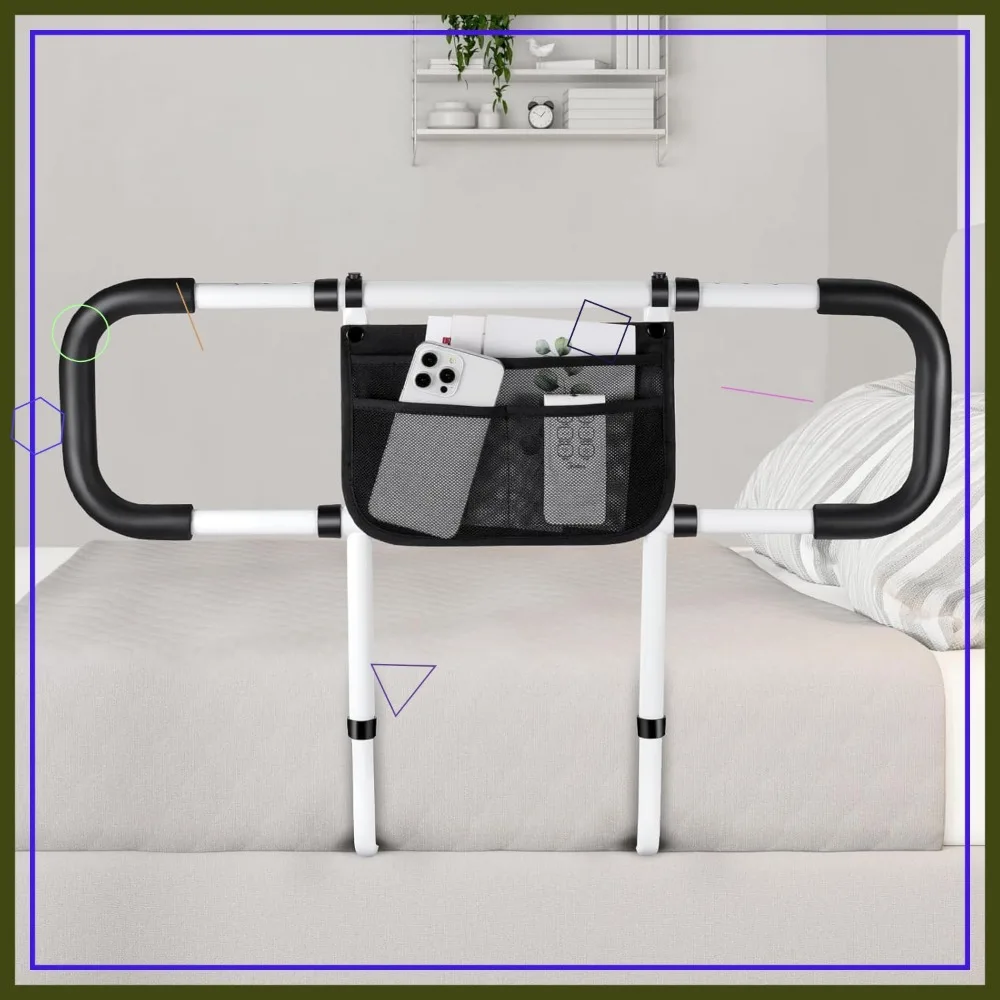 حاجز أمان للسرير قابل للتعديل لكبار السن - دعم عالي التحمل مع حقيبة تخزين، يناسب سرير King Queen الكامل المزدوج