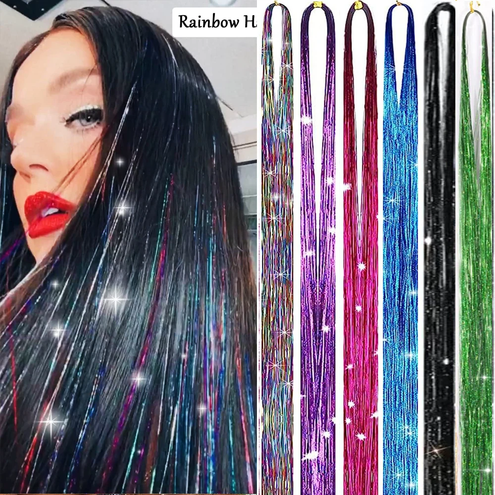 

6Pcs Sparkle Hair Tinsel Rainbow Colored Strands Girls Headwear Hairbinge Hair Laser False Hair Extensions Decor Glitter Strip
