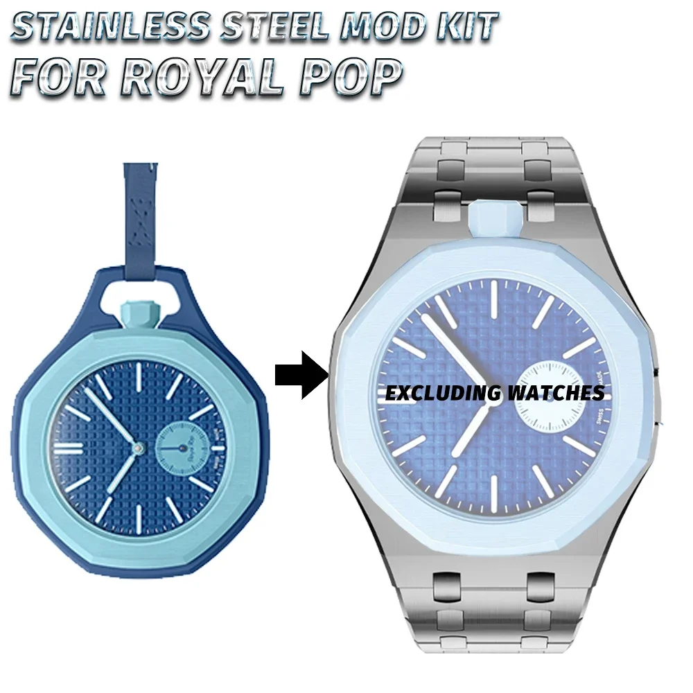 Luxury Stainless Steel Case Strap For Swatch x Ap Royal Pop Pocket watch Changer to wristwatch Silicone Band Modification Kit