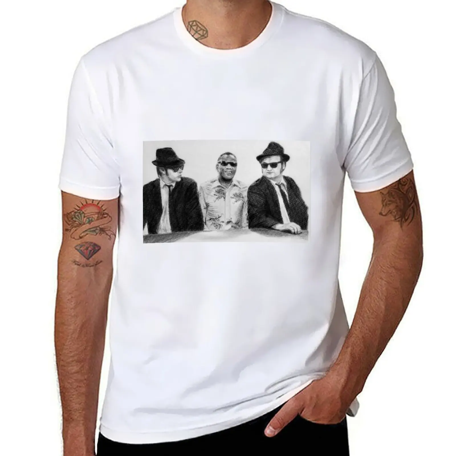 THE BLUES BROTHERS & RAY CHARLES T-Shirt Man t-shirt anime stuff mens vintage t shirts