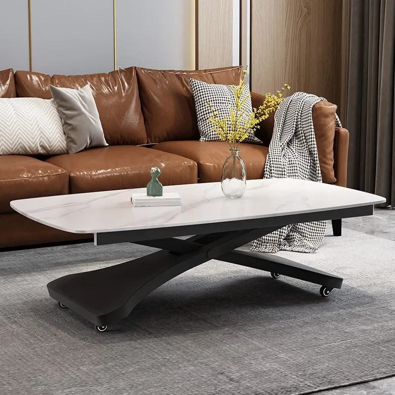 Two-in-one dual-purpose coffee table small apartment living room rock slab modern simple household lifting movable 2