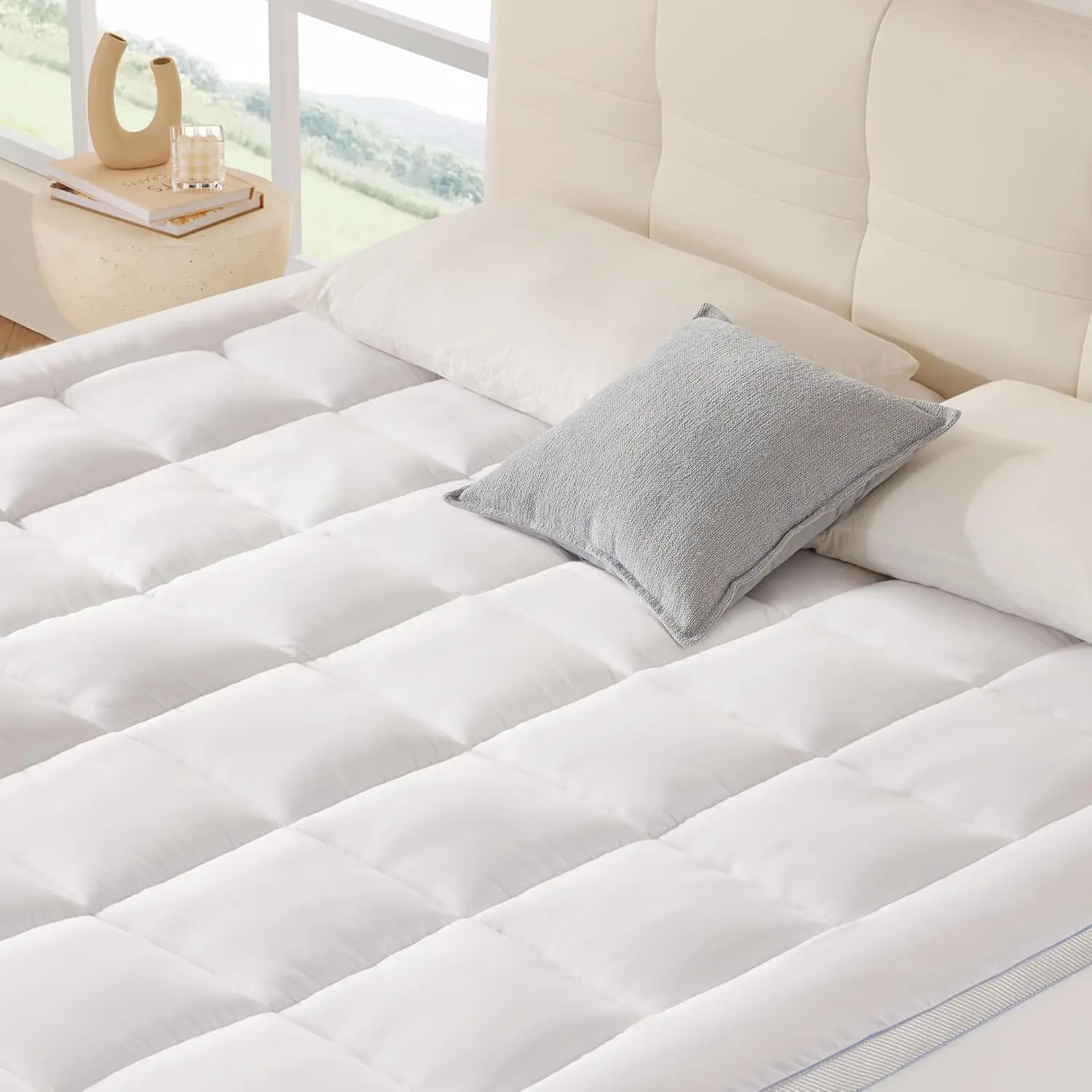 

Queen Mattr Topper, 1000Gsm Extra Thi Pillow Top Mattr Pad Cover For Body Pain Relief, Soft Breathable Bed Cover With 8""-21""