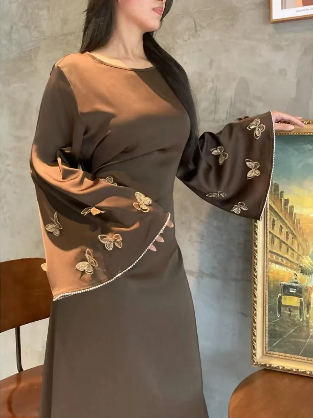 Eid femmes Robe musulmane Abaya papillon nœud manches fête Jalabiya Ramadan robes longues robes Largos Robe arabe Maroc caftan