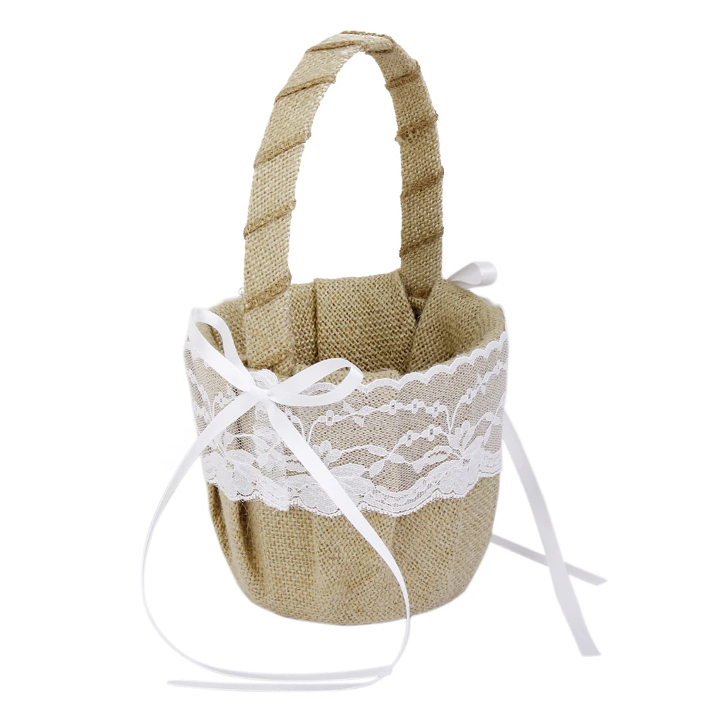 

Vintage Wedding Ceremony Ribbon Bowknot Burlap Jute Girl Basket