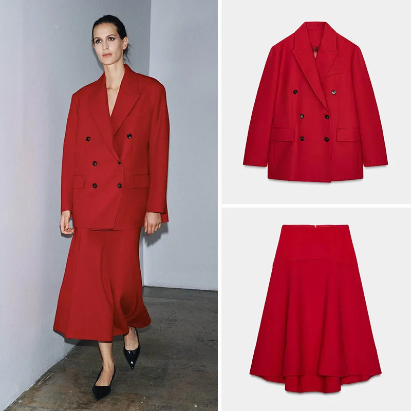 

Весенняя новинка: женский костюм — пиджак, юбка миди с воротником-стойкой, повседневный стиль, длинный рукав, приталенный силуэт, верхняя одежда для женщин