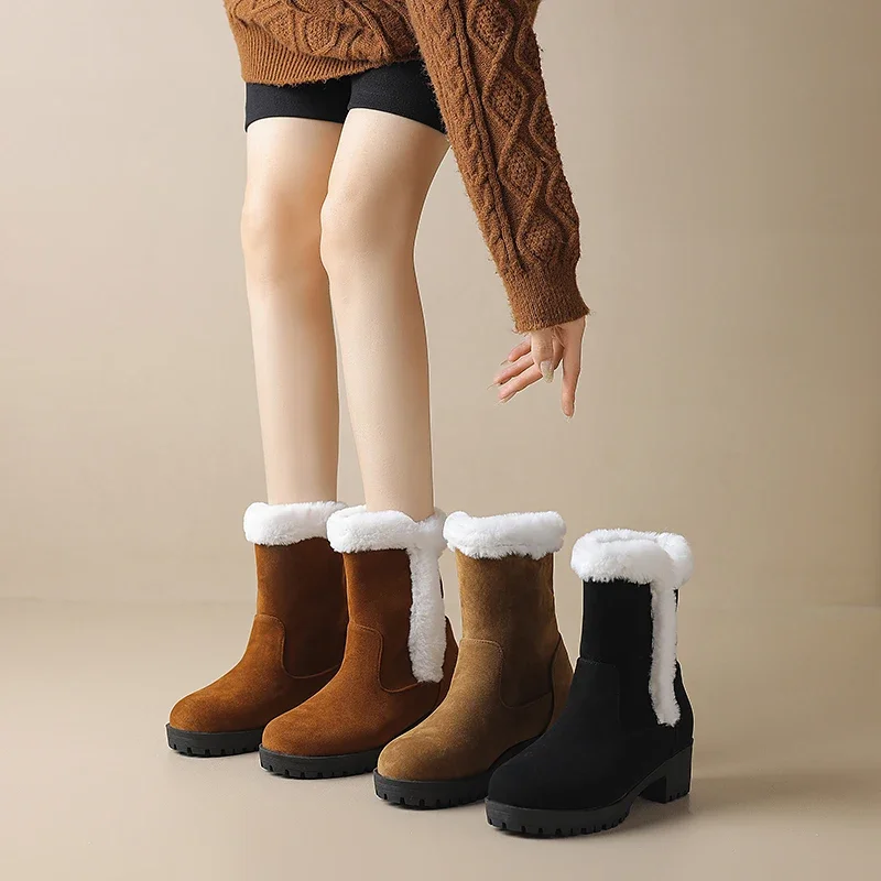 2024 new autumn winter women ankle boots plus size 22-26.5cm Microfibe round toe Lamb wool warm short boots women shoes