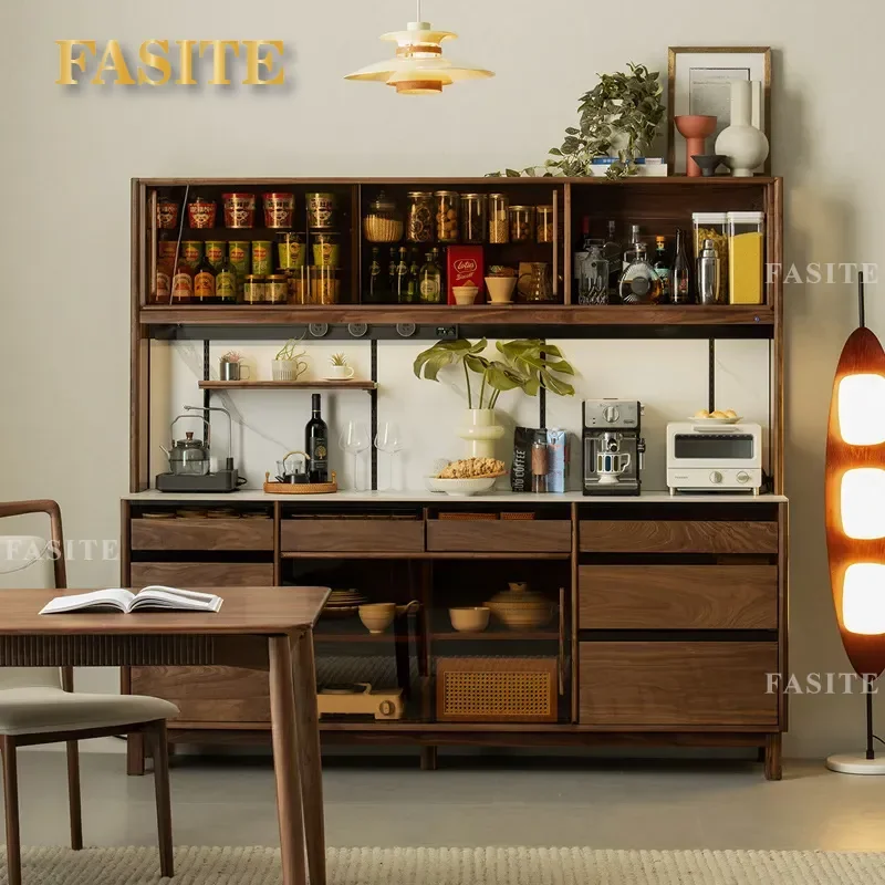 for North American Black Walnut Dining Side Cabinet Solid Wood Wall Locker Living Room Wine Cabinet Household Storage Unit