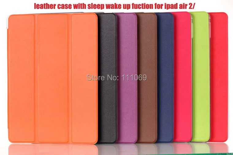 100x For Apple iPad Air 2 Case iPad 6 Smart Case Slim Stand Leather Cover +Transparent Clear Back Cover with Sleep/Wake Function