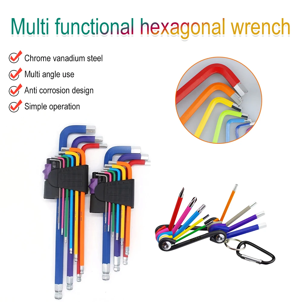 Imagem -02 - Codificado Ball-end Hex Allen Key Grupo l Wrench Torque Métrica Longa com Manga Ferramentas Manuais Acessórios de Bicicleta 15 Mm10 mm Pcs Cor