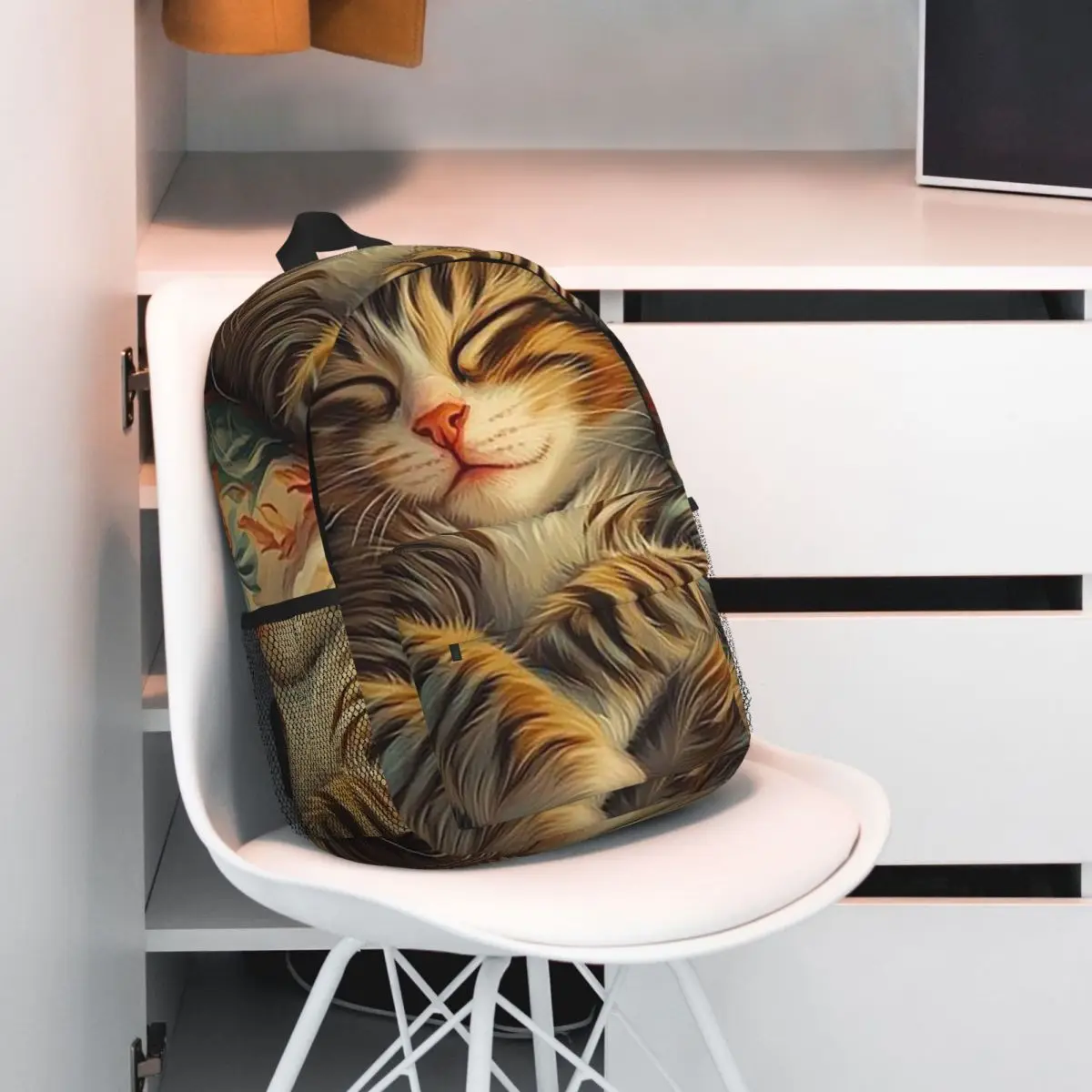Cat Sleeping In Bed Realistic Art Backpack Student BookBag Children School Bag Computer Shoulder Bags for Boys Girls
