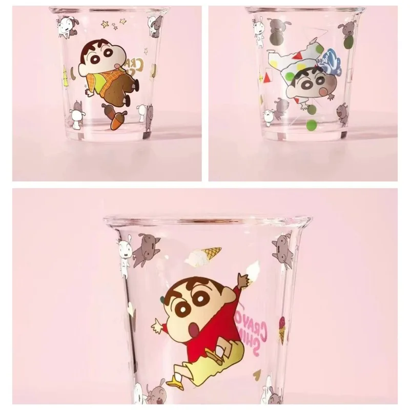 Anime Cartoon Crayon Shin-Chan Pattern Printed Glass 300ml Water Cup Cute Children's Breakfast Milk Cup Juice Cup Children Gift