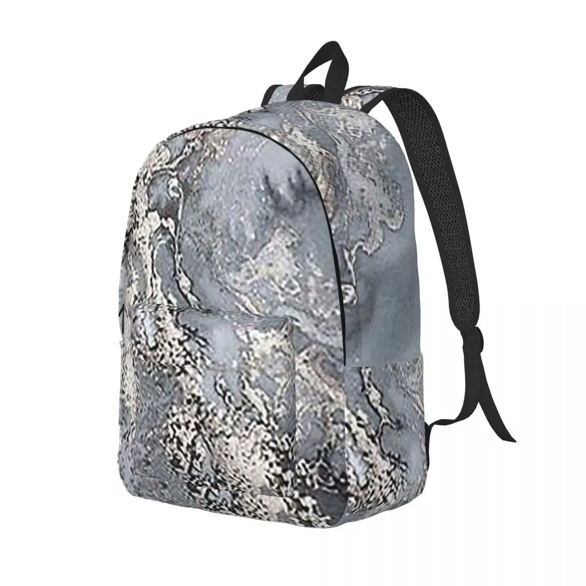 Grey And Silver Marbl Backpack Daypack Large Capacity Kids BookBag School Bag Shoulder Bags for Boys Girls