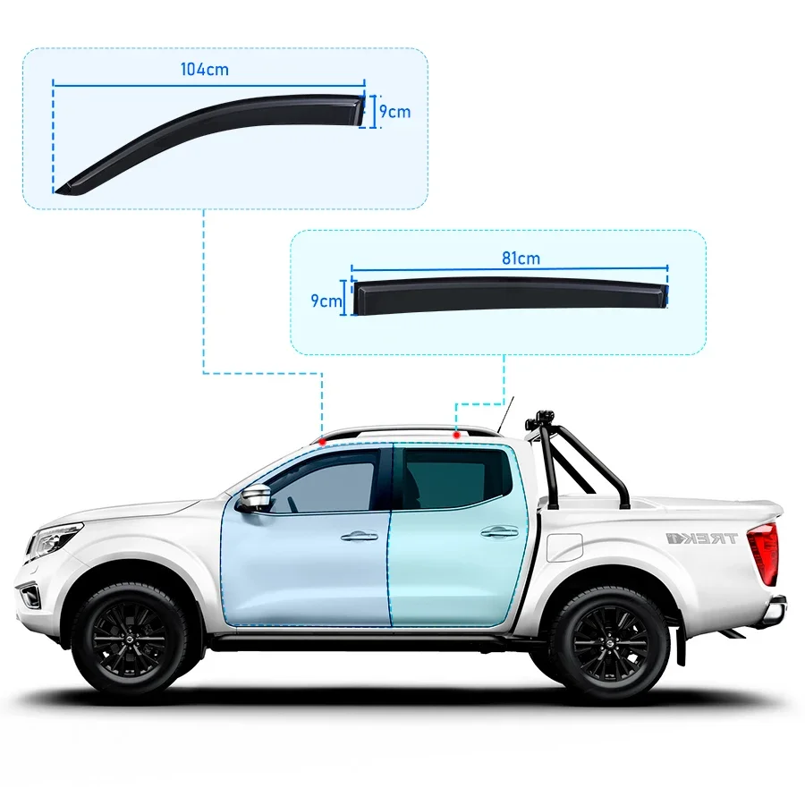 Window Visor Door Visor  Weather Shield for Nissan Navara Frontier NP300 2015-2023 Double Cabin Smoked Black