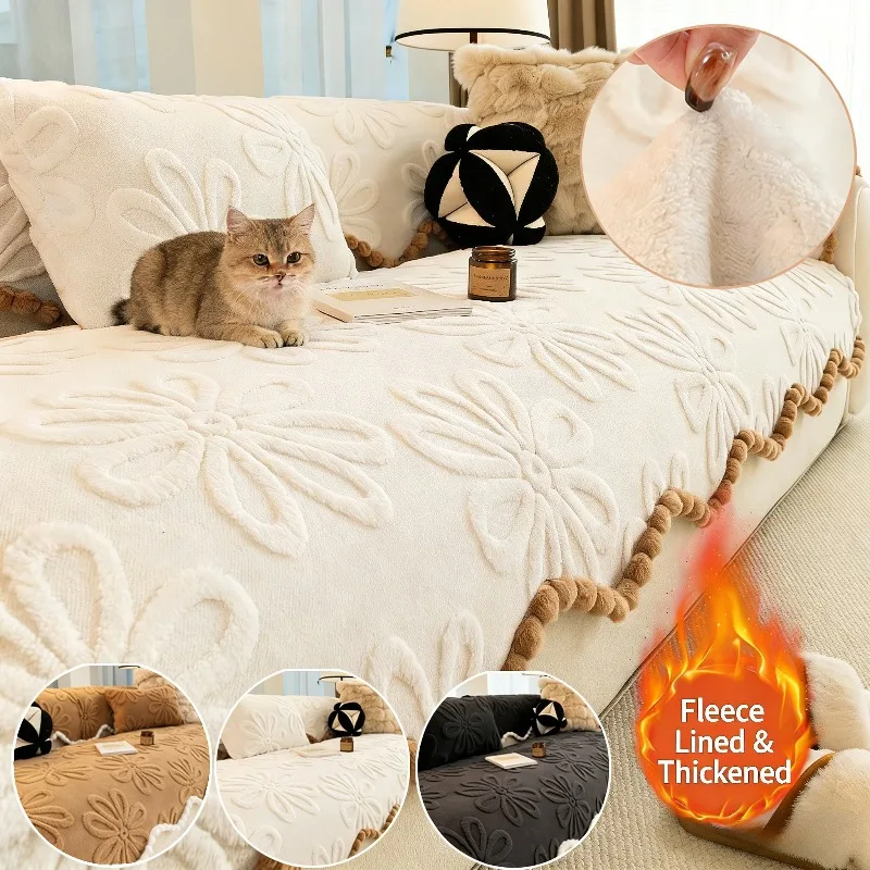 New Thicken Warm Plush Sofa Towel,Modern Alien Sofa Mat One Piece Thick Warm and Fixed Anti Slip Straight Leather Sofa Cushion