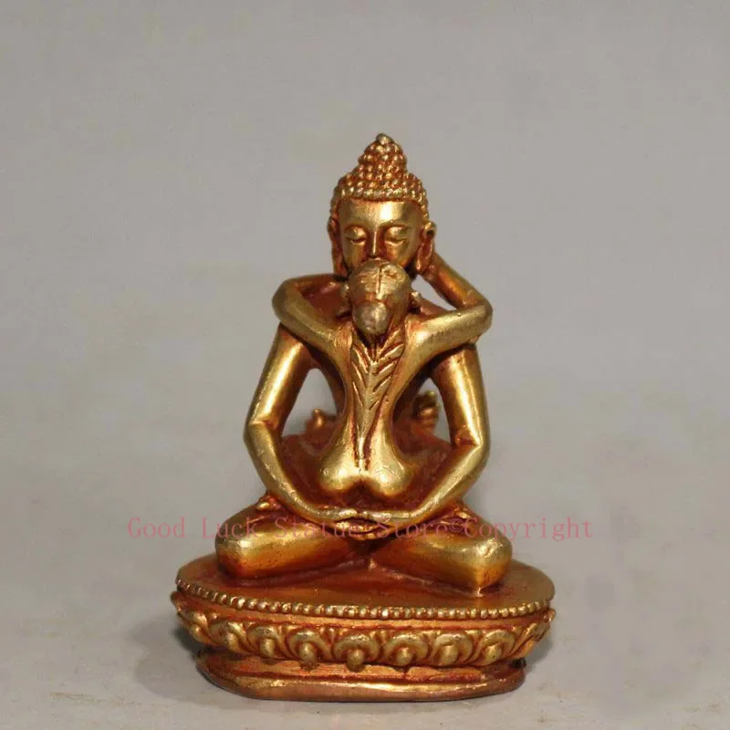 Tibetan Buddhism pocket Mandkesvara Yab-Yum Hevajra double-edged Happy buddha brass statue Bless family home talisman
