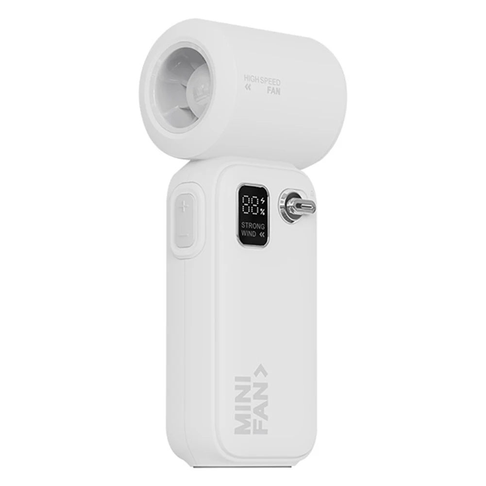 

Ergonomic Handheld Turbo Fan with Streamlined Design Offering Extensive Airspeed Variability Through Its Digital Interface