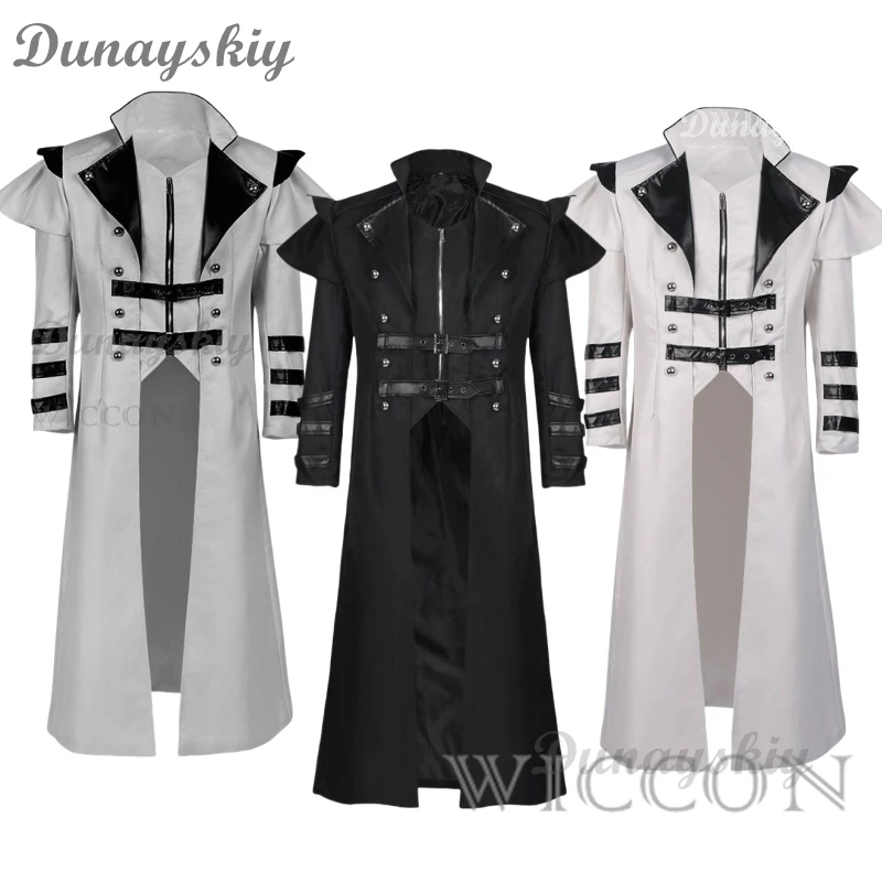 

Винтажный костюм для Хэллоуина, средневековый, стимпанк, эльфов, пиратский костюм для взрослых мужчин, черная длинная куртка с разрезом, Готическая броня, кожаные пальто