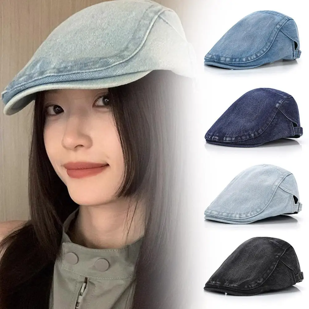 Solid Color Forward Hat Japanese Retro Denim British Simple Men Beret Style High Literary Hat Newsboy Quality Versatile Lad C5Q6