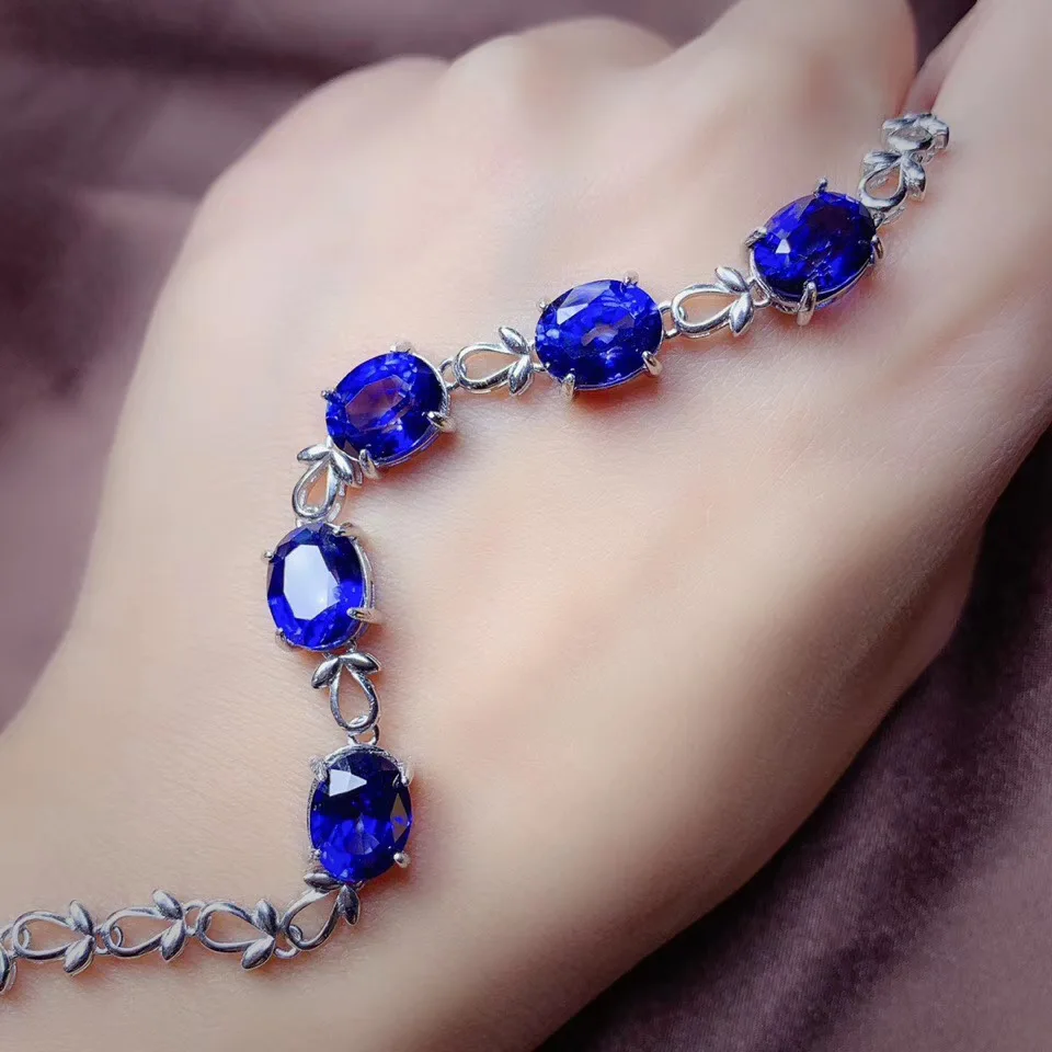 

925 sterling silver inlaid Natural sapphire fine ladies Bracelet support detection exquisite jewelry for women