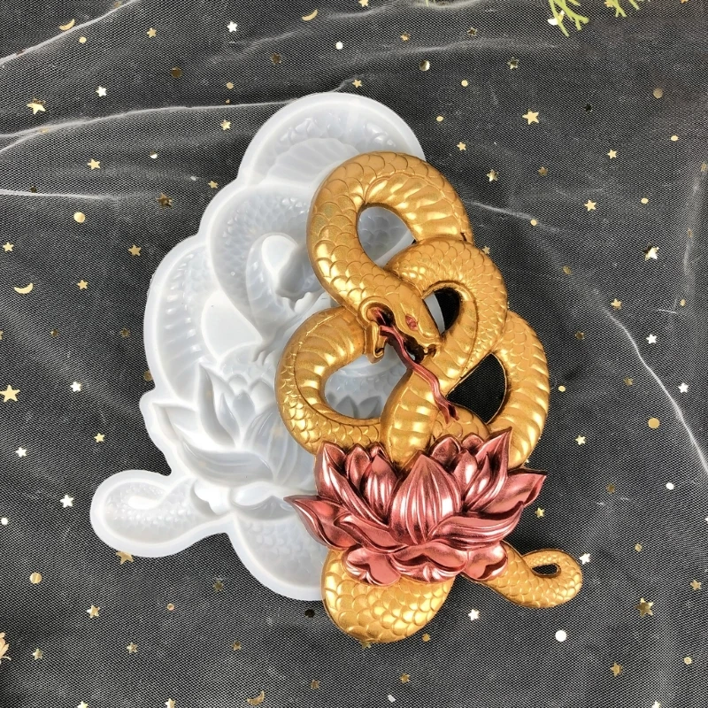 DIY Lotuses Snake Shaped Decorative Ornament Resin Mold Crystal Epoxy Molds Spirit Snake Wall Decoration Silicone Mold