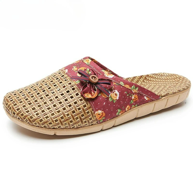 Subgrass Indoor Summer Indoor Slippers Wooden Floor Silent Non-Slip Home Women Rattan Grass Cool Indoor Linen Slippers