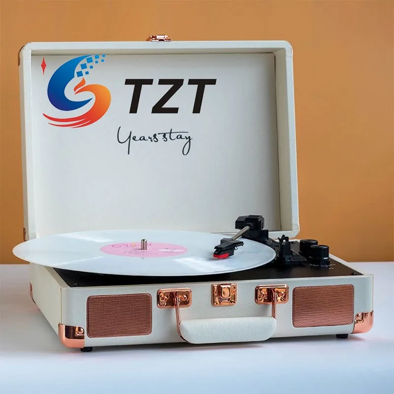 TZT Bluetooth Vinyl Record Player with Speakers 3 Speeds (Matcha Green/White/Brown/Pink/Black) for 7